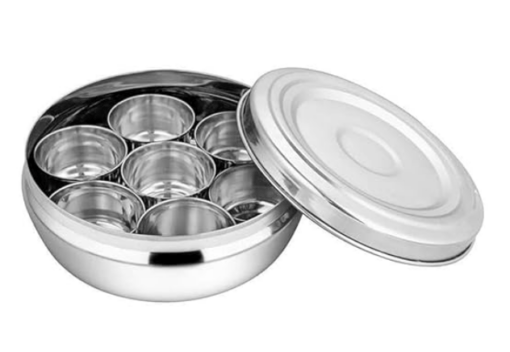 Shri & Sam High Grade Stainless Steel Classic Spice/Masala Box With Stainless Steel Lid & 7 Containers,Silver - Image 2